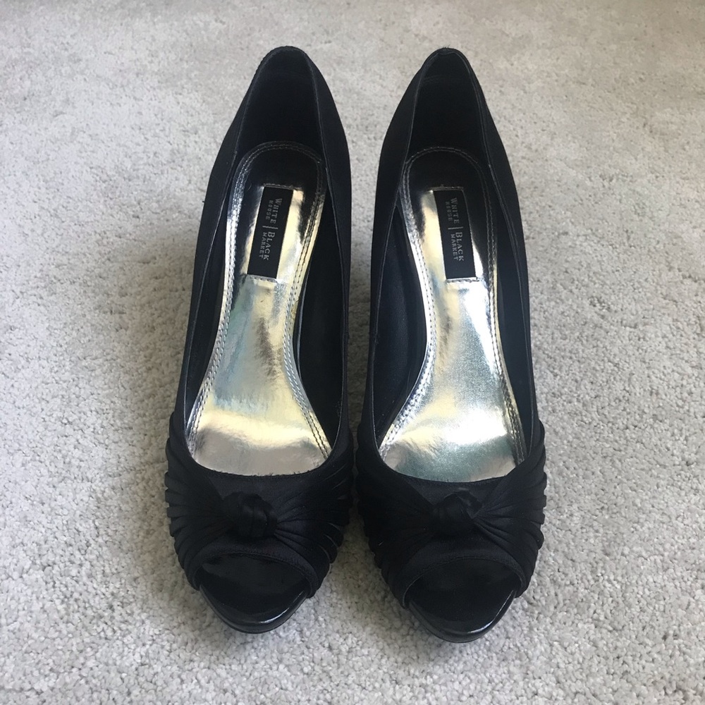 Black peep toe heels - satin